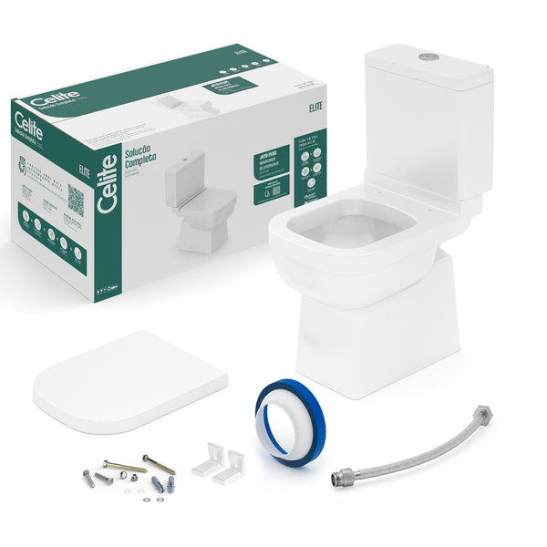 Vaso Sanitário com Caixa Acoplada e Assento Branco Duplo Acionamento 3/6L Saída Vertical Elite Celite