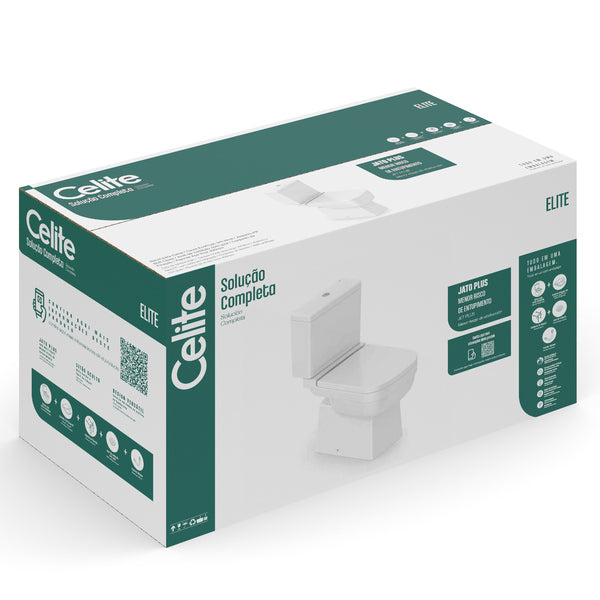 Vaso Sanitário com Caixa Acoplada e Assento Branco Duplo Acionamento 3/6L Saída Vertical Elite Celite